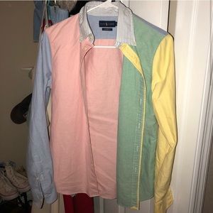 Multi color “patchwork” button down shirt by Ralph Lauren